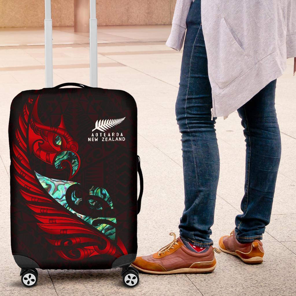 new-zealand-luggage-cover-manaia-paua-fern-wing-red