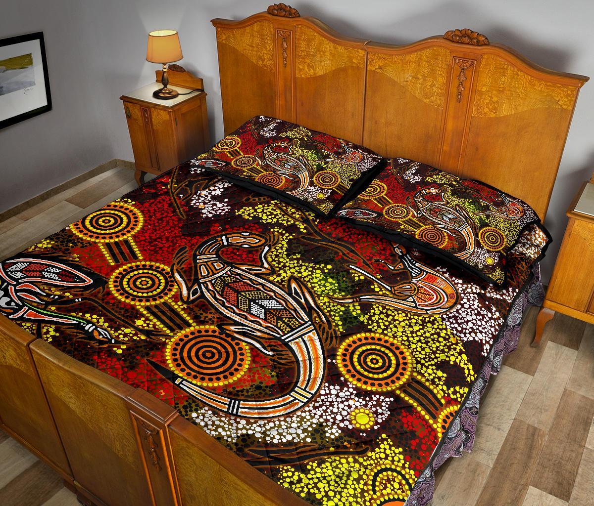 custom-aboriginal-quilt-bed-set-kangaroo-and-lizard-dot-painting-art