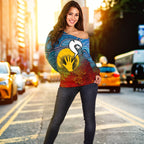 Aboriginal Women's Off Shoulder Sweater - Aboriginal and Torres Strait Islanders Flag - Vibe Hoodie