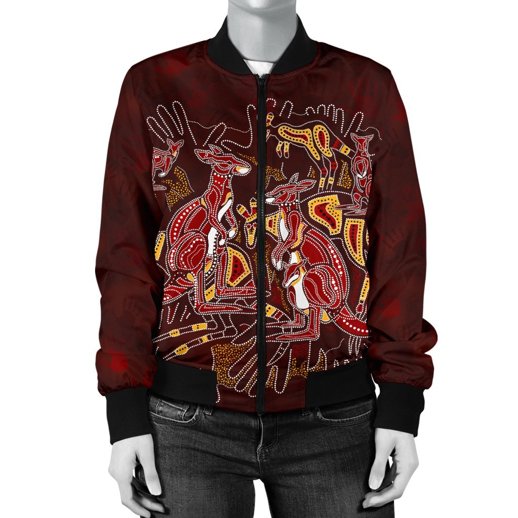 aboriginal-womens-bomber-jacket-kangaroo-family-with-hand-art