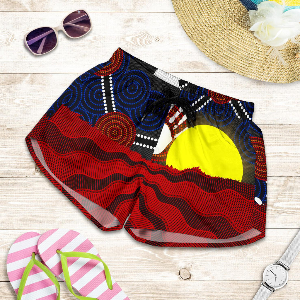 Aboriginal Women's Shorts, Aboriginal Lives Matter Flag Sun Dot Painting - Vibe Hoodie