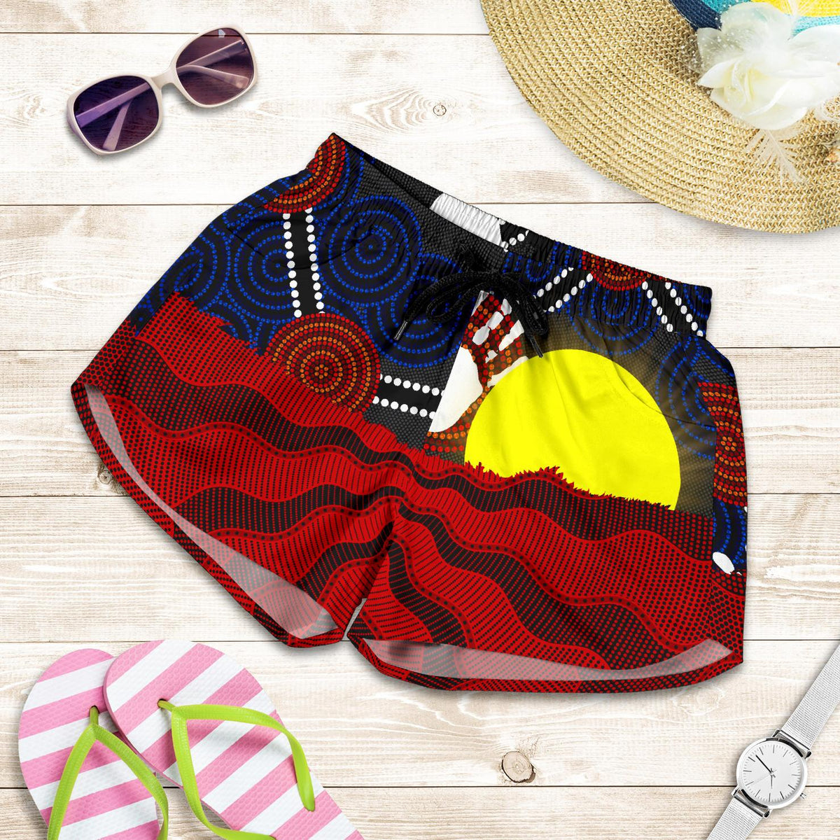 Aboriginal Women's Shorts, Aboriginal Lives Matter Flag Sun Dot Painting - Vibe Hoodie