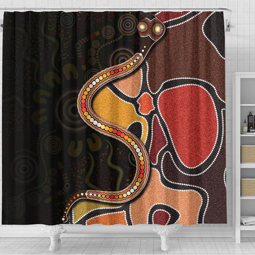 shower-curtain-aboriginal-snake-with-dot-painting