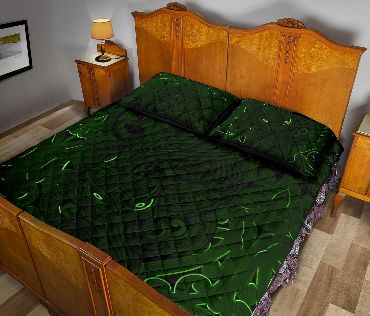 new-zealand-quilt-bed-set-maori-gods-quilt-and-pillow-cover-tumatauenga-god-of-war-green
