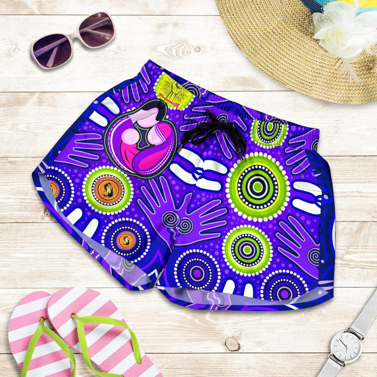 Shorts Women's - Aboriginal Family With Dot Painting art - Vibe Hoodie