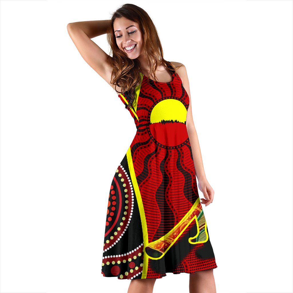 Midi Dress - Australia Aboriginal Dots With Didgeridoo - Vibe Hoodie
