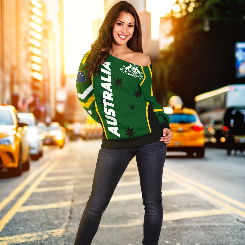 Off Shoulder Sweater - Australian Coat Of Arms (Green) Sweater - Women - Vibe Hoodie