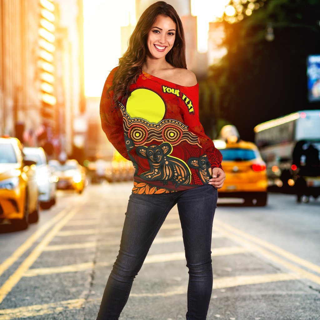 [Custom Text] Aboriginal Off Shoulder Sweater - Australian Indigenous Koala - Vibe Hoodie