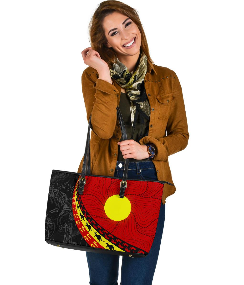 aboriginal-leather-tote-bag-indigenous-flag-circle-dot-painting