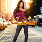 Brisbane Broncos Women's Off Shoulder Sweater Anzac Day Simple Style - Maroon - Vibe Hoodie