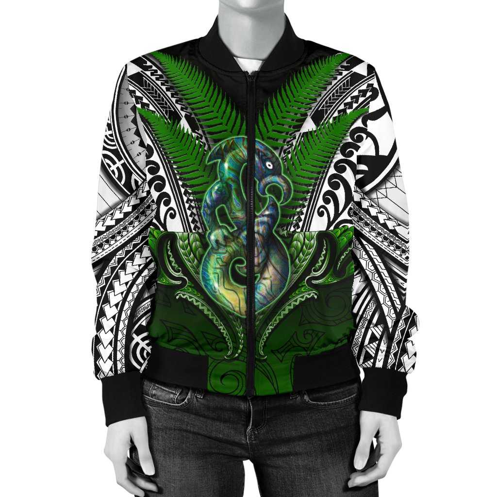 manaia-mythology-women-bomber-jacket-silver-fern-maori-tattoo