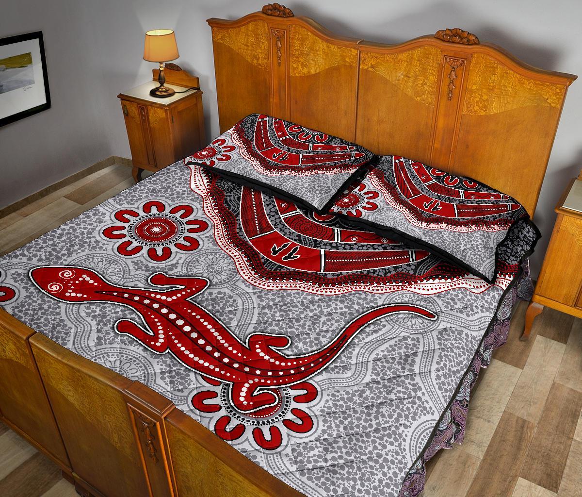 aboriginal-quilt-bed-set-indigenous-boomerang-and-lizard-art