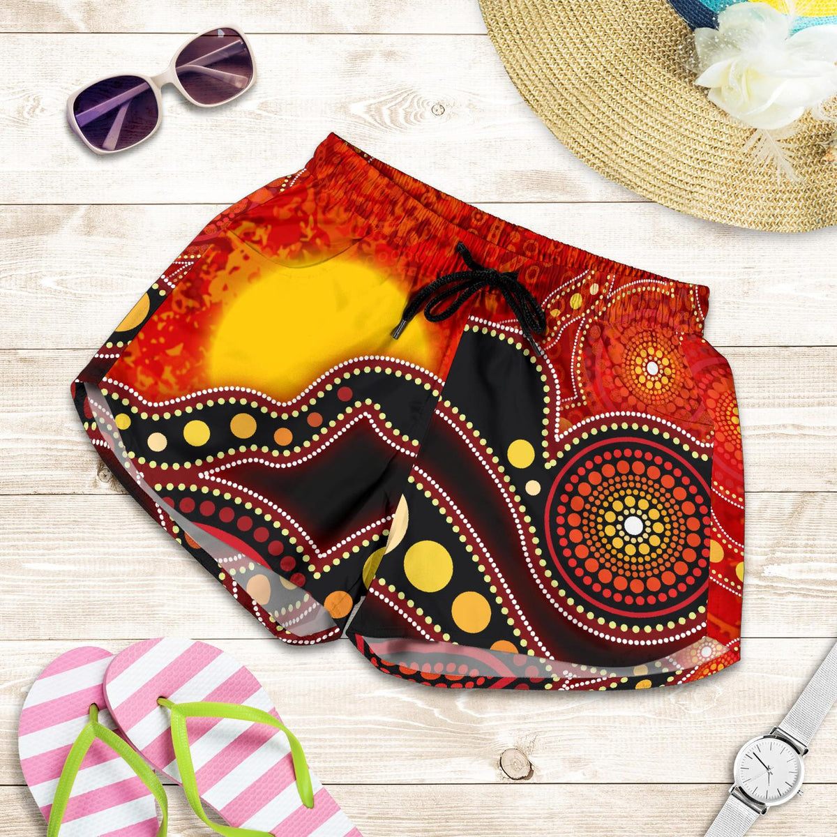 Aboriginal Women's Shorts, Aboriginal Lives Matter Flag Dot Painting Art - Vibe Hoodie