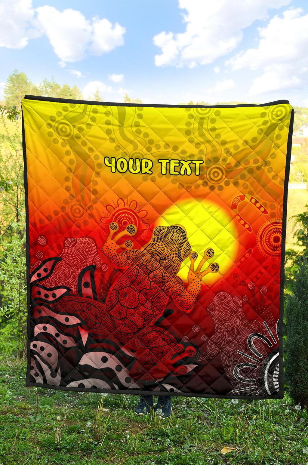 customaboriginal-premium-quilt-indigenous-frog-red