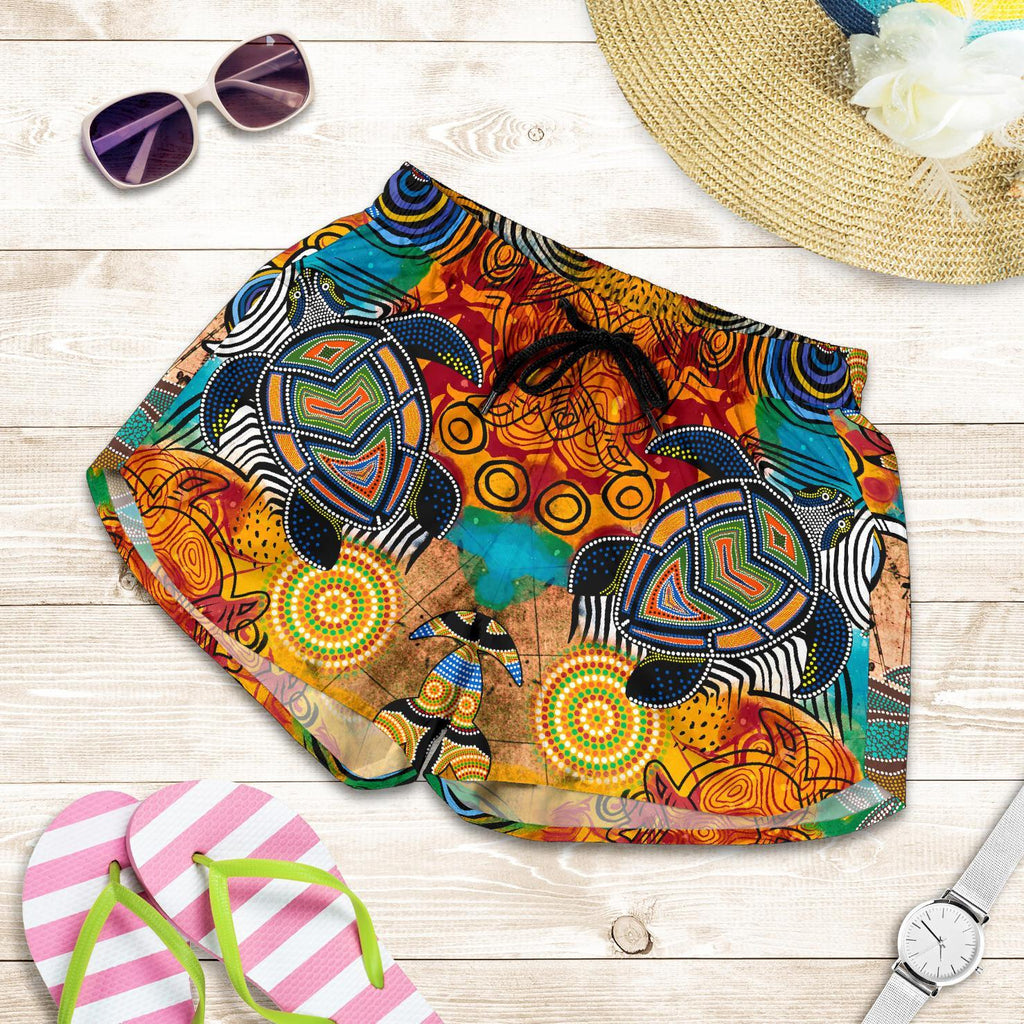 Aboriginal Women's Shorts - Turtle Indigenous Art - Vibe Hoodie