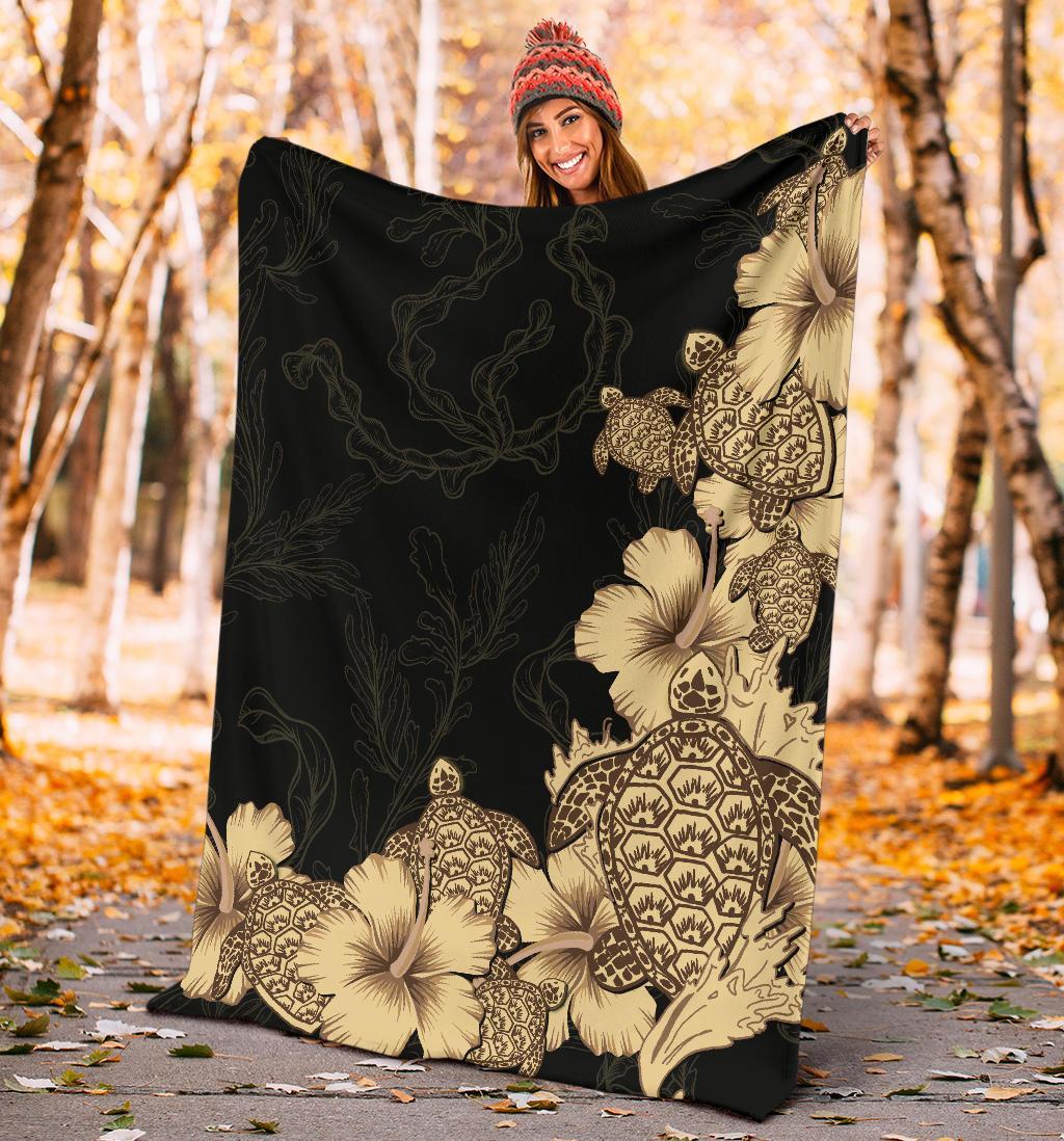 hibiscus-plumeria-golden-turtle-premium-blanket