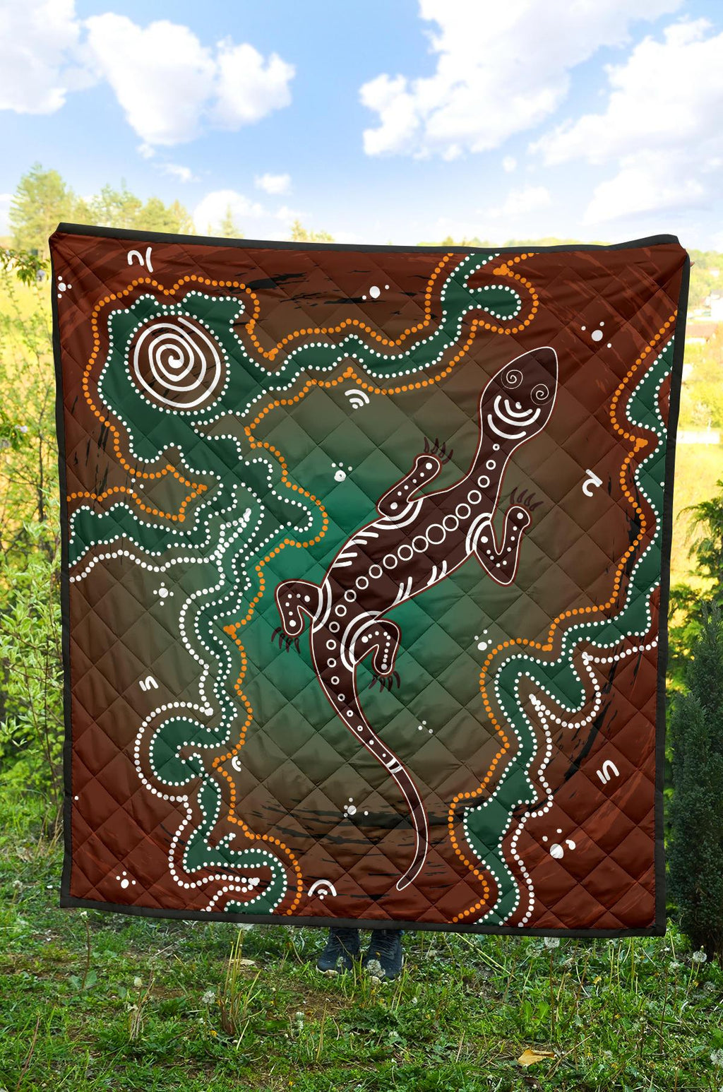 aboriginal-premium-quilt-australia-lizard-brown-dot-painting-art