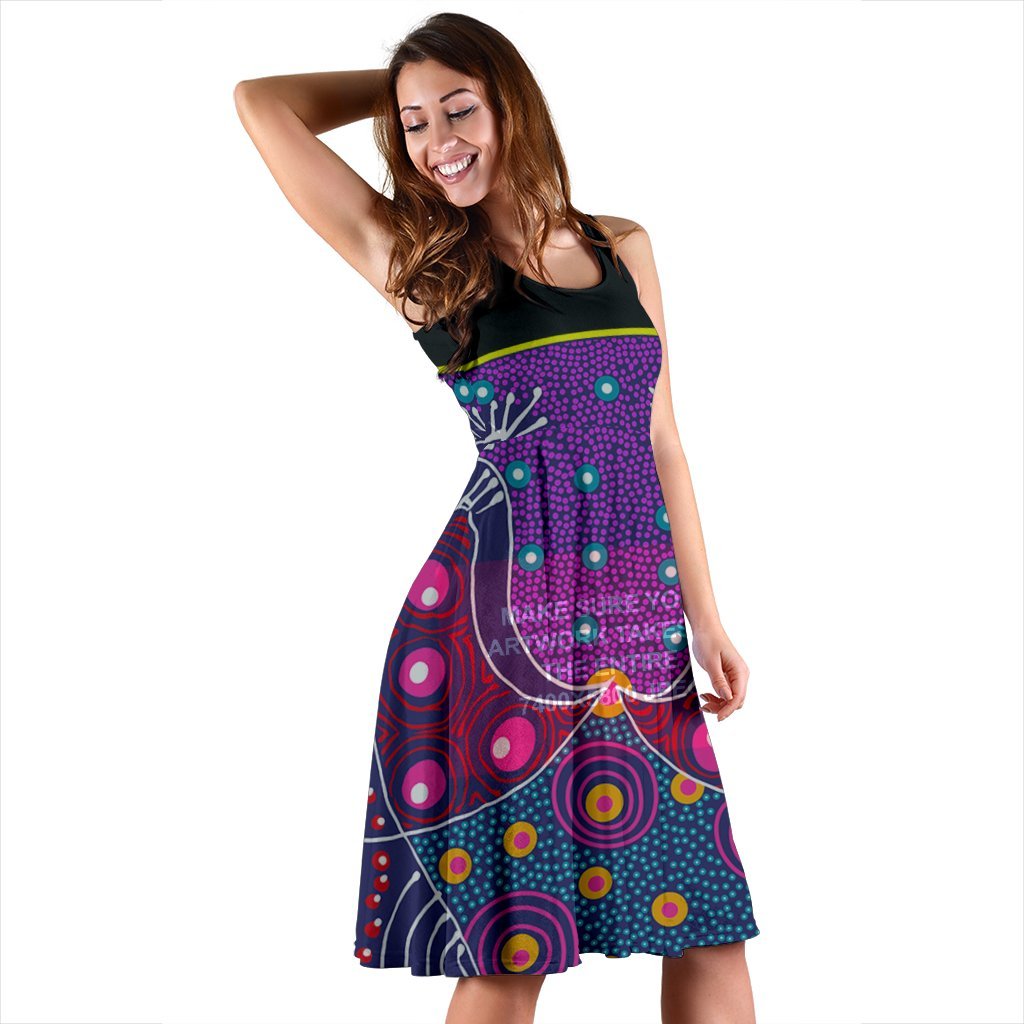 Midi Dress - Aboriginal Sublimation Dot Pattern Style (Violet) - Vibe Hoodie