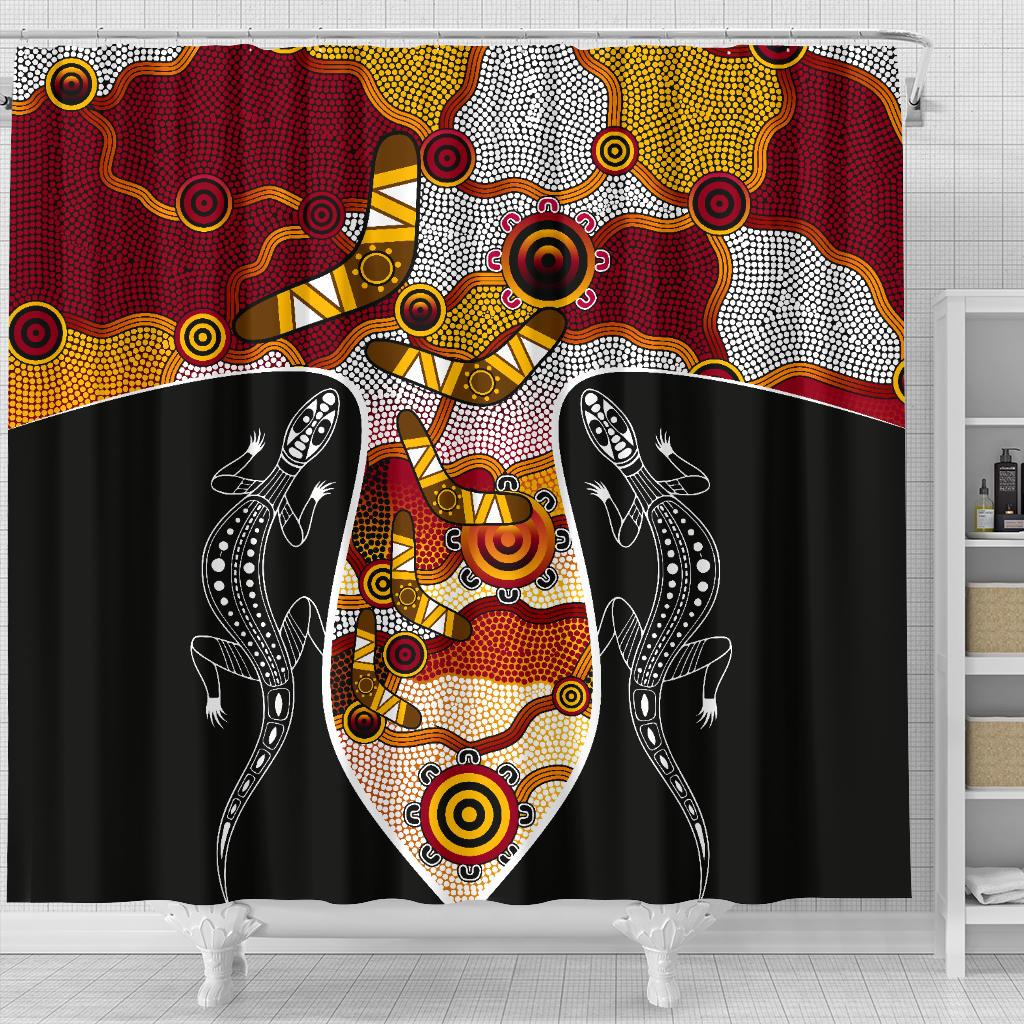 aboriginal-shower-curtain-dot-painting-lizard-boomerang-shower-curtain