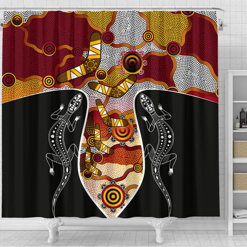 aboriginal-shower-curtain-dot-painting-lizard-boomerang-shower-curtain