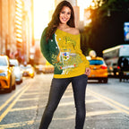 Personalised Women's Off Shoulder Sweater - Australia Coat Of Arm In Rugby Style - Vibe Hoodie