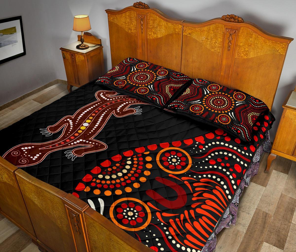 aboriginal-quilt-bed-set-aboriginal-lizard-with-dot-painting-pattern