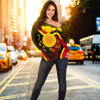 Aboriginal Shoulder Sweater -  Indigenous Flag With Footprint Hand Art - Vibe Hoodie