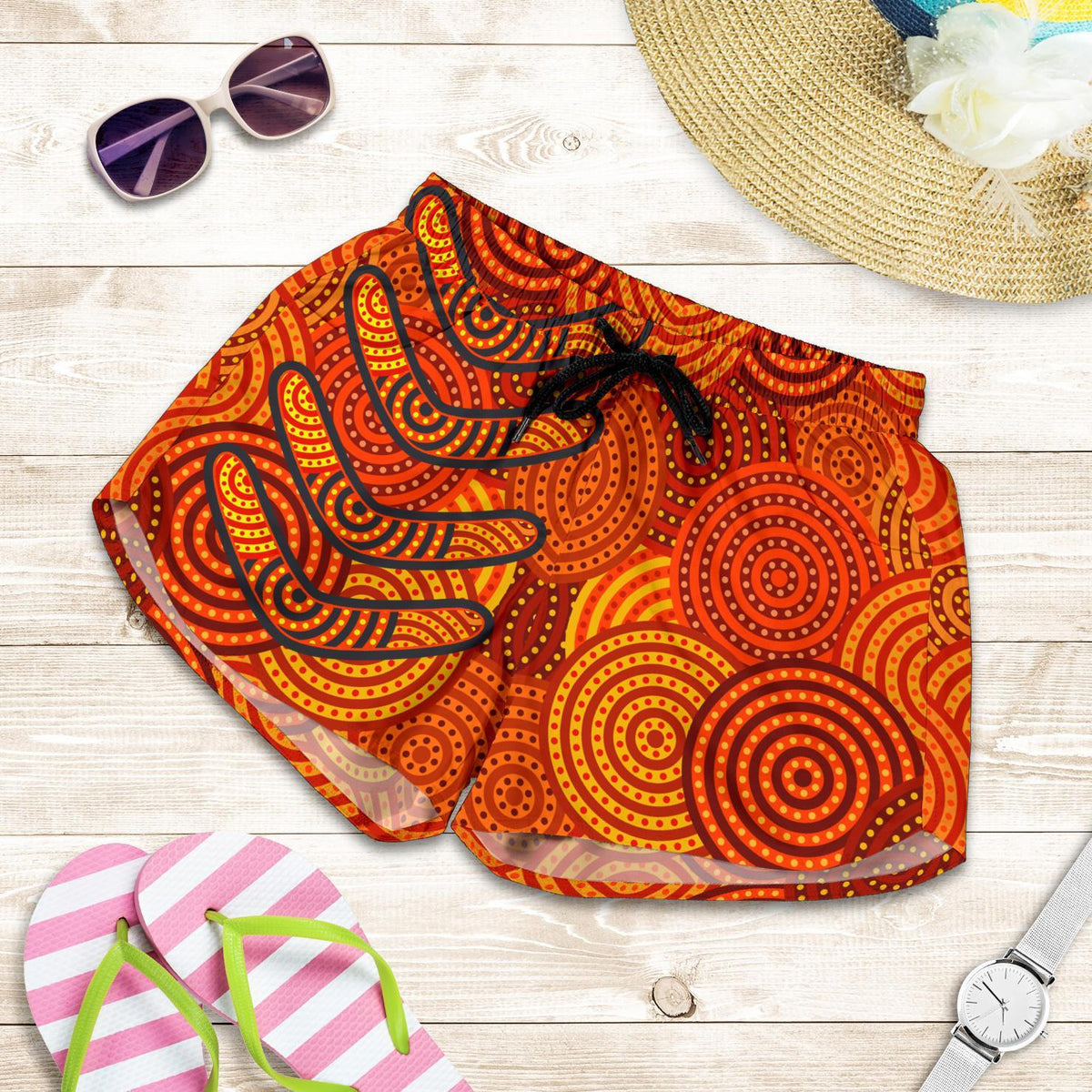 Aboriginal Women's Short - Aboriginal Boomerangs And Dot Circle - Vibe Hoodie