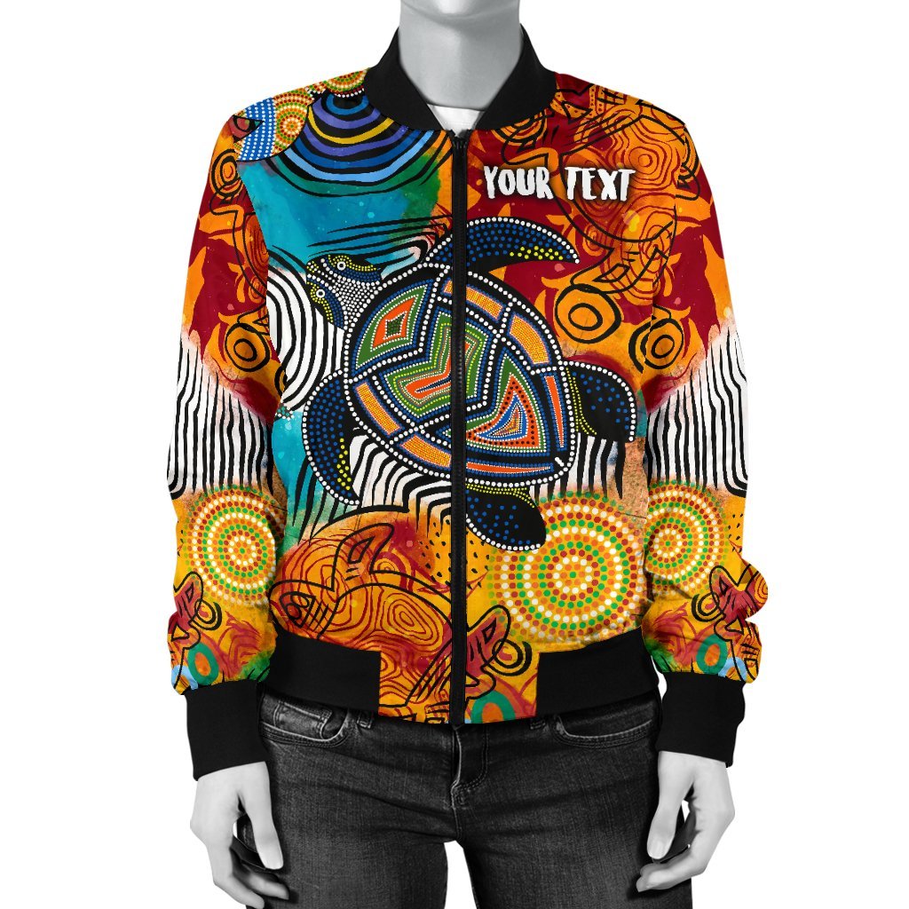 aboriginal-personalised-womens-bomber-jacket-turtle-indigenous-art