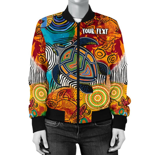 aboriginal-personalised-womens-bomber-jacket-turtle-indigenous-art