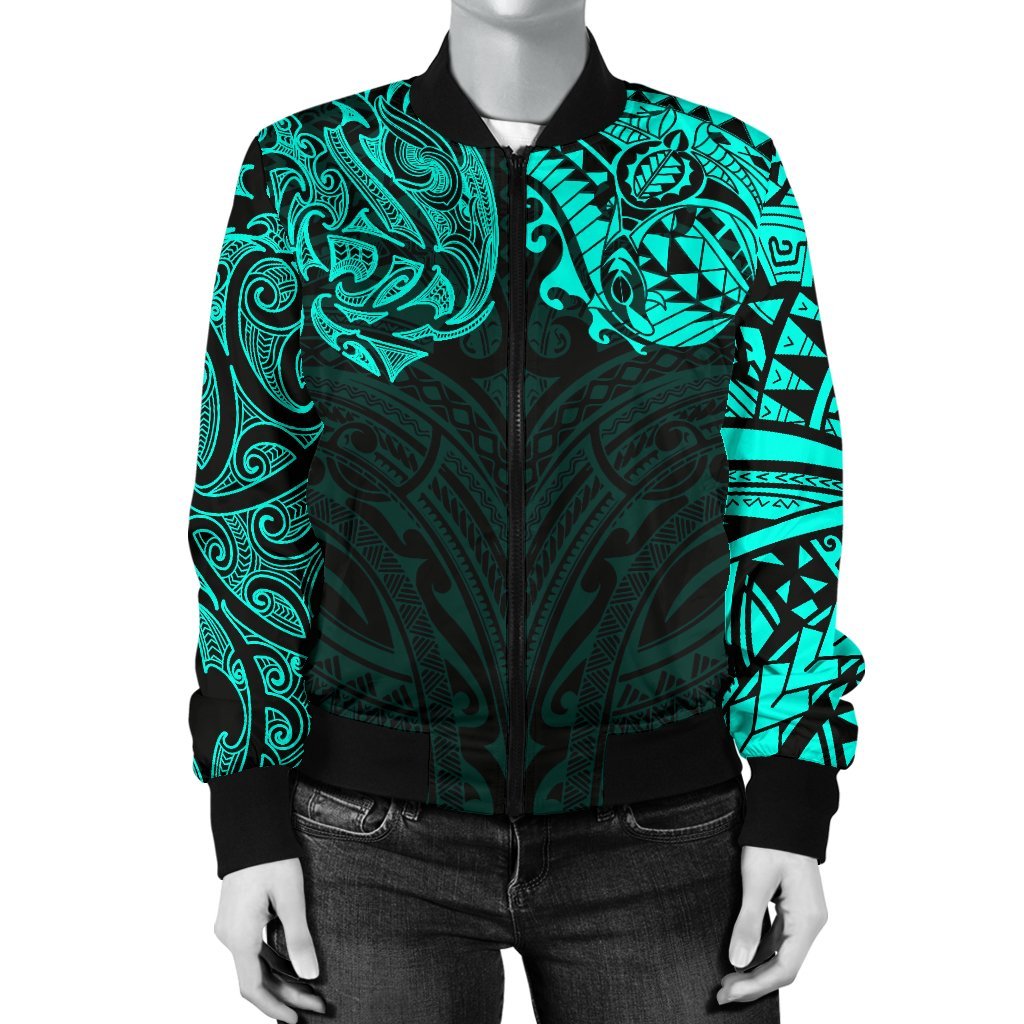 new-zealand-womens-bomber-jacket-maori-polynesian-tattoo-turquoise