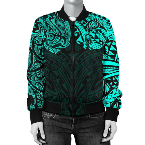new-zealand-womens-bomber-jacket-maori-polynesian-tattoo-turquoise