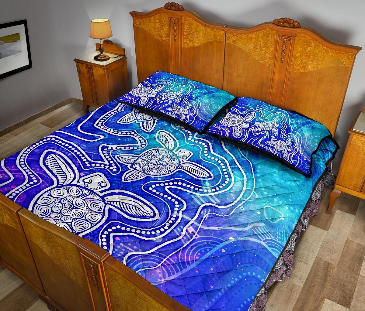 aboriginal-quilt-bed-set-sea-turtle-with-indigenous-patterns-blue