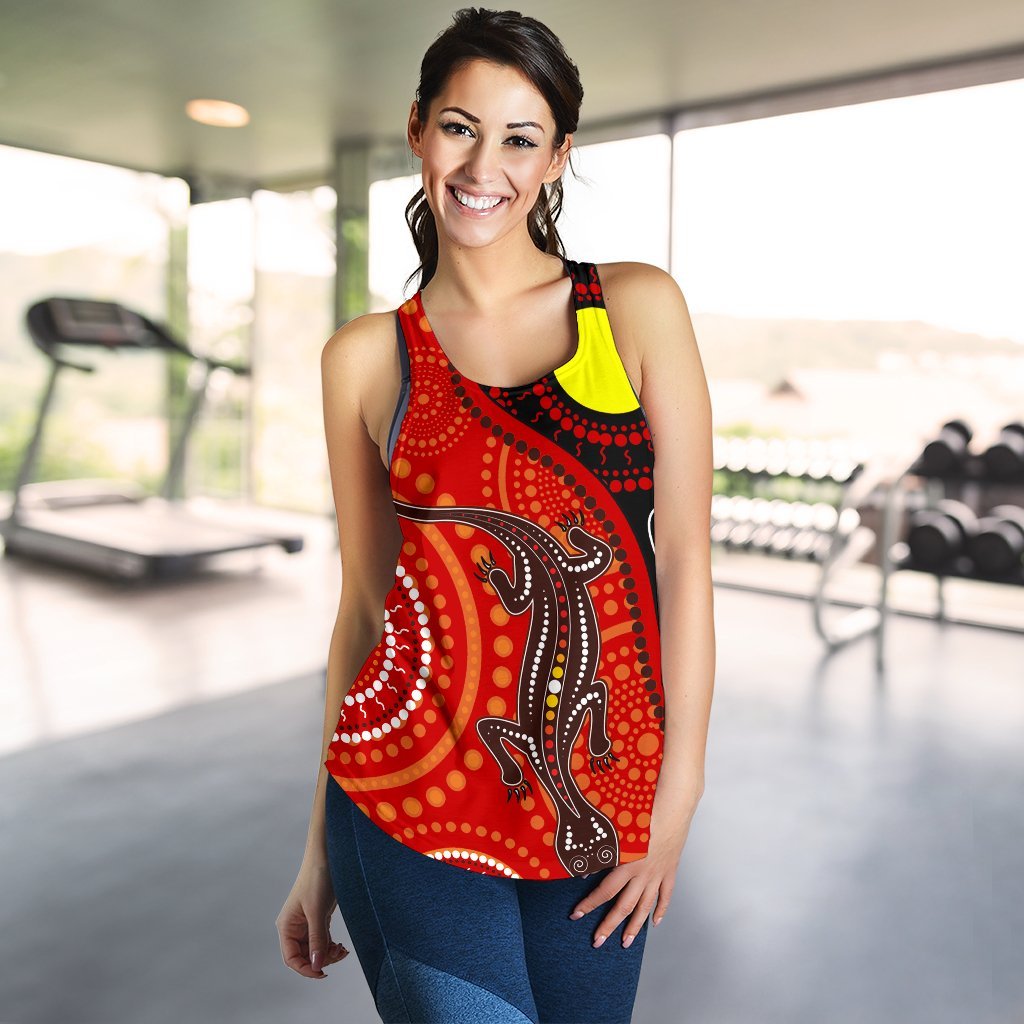 Aboriginal Women's Racerback Tank - Australia Lizard Dot Painting Art - Vibe Hoodie