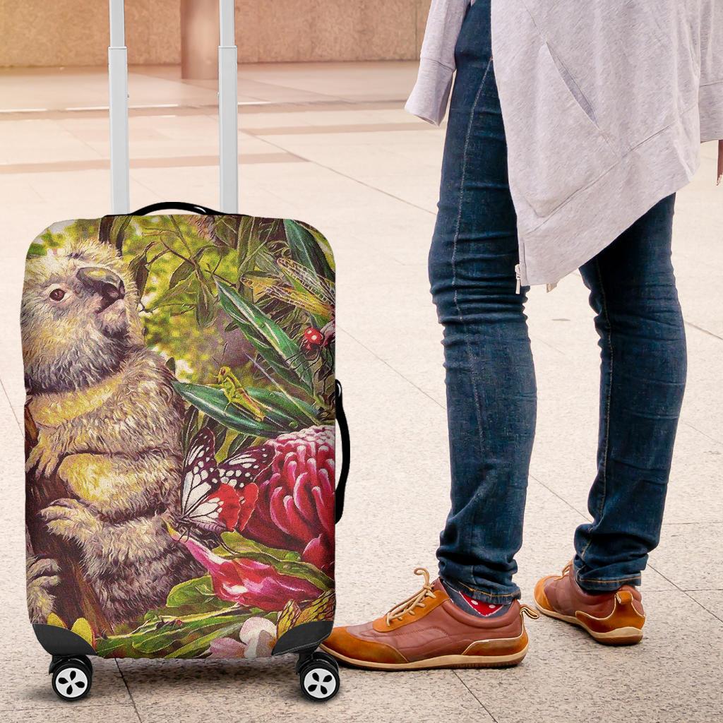 koala-luggage-cover-3d-koala-with-waratah-flower-suitcase-cover