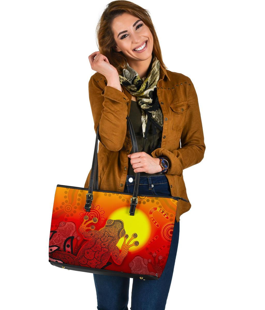 aboriginal-leather-tote-bag-indigenous-frog-red