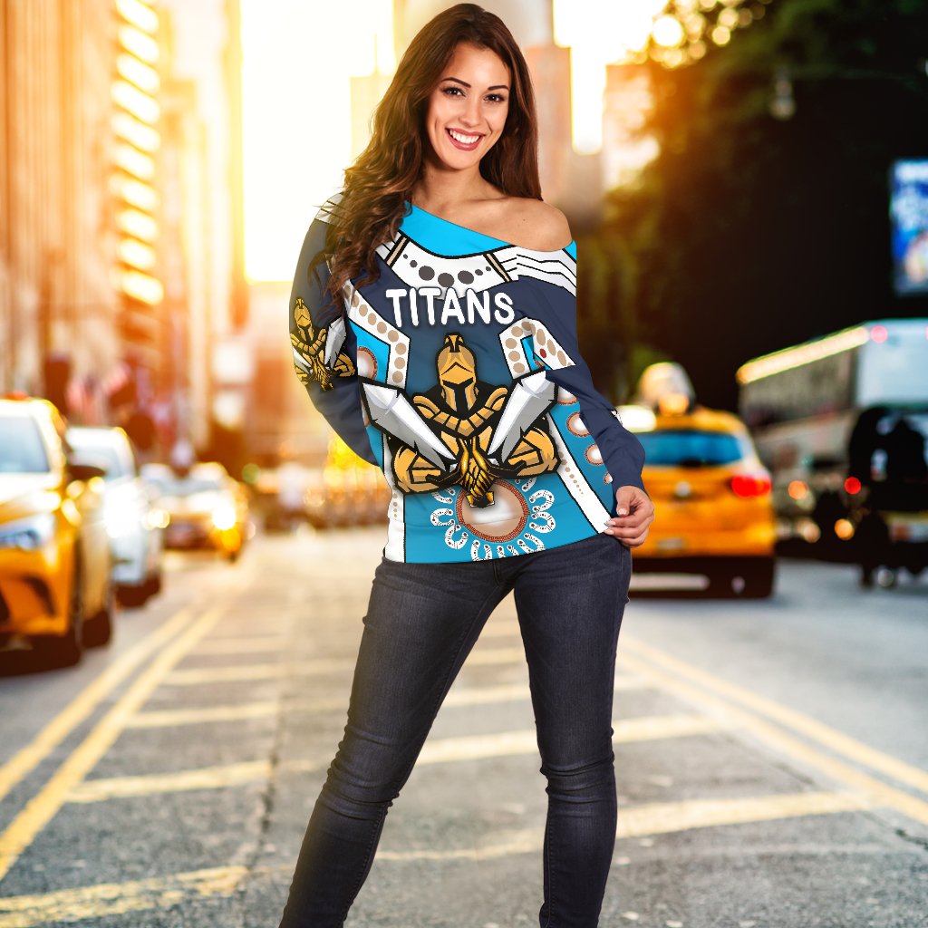 Gold Coast Women's Off Shoulder Sweater Titans Gladiator Simple Indigenous - Vibe Hoodie