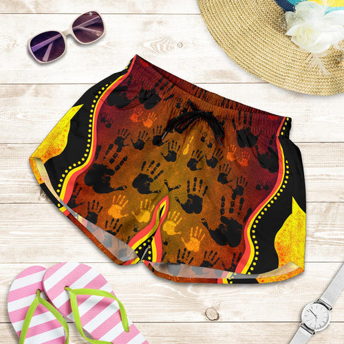 Aboriginal Shorts, Indigenous Rock Painting Hand Art Golden Style Women - Vibe Hoodie