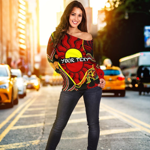 [Custom] Off Shoulder Sweater - Australia Aboriginal Dots With Didgeridoo - Vibe Hoodie