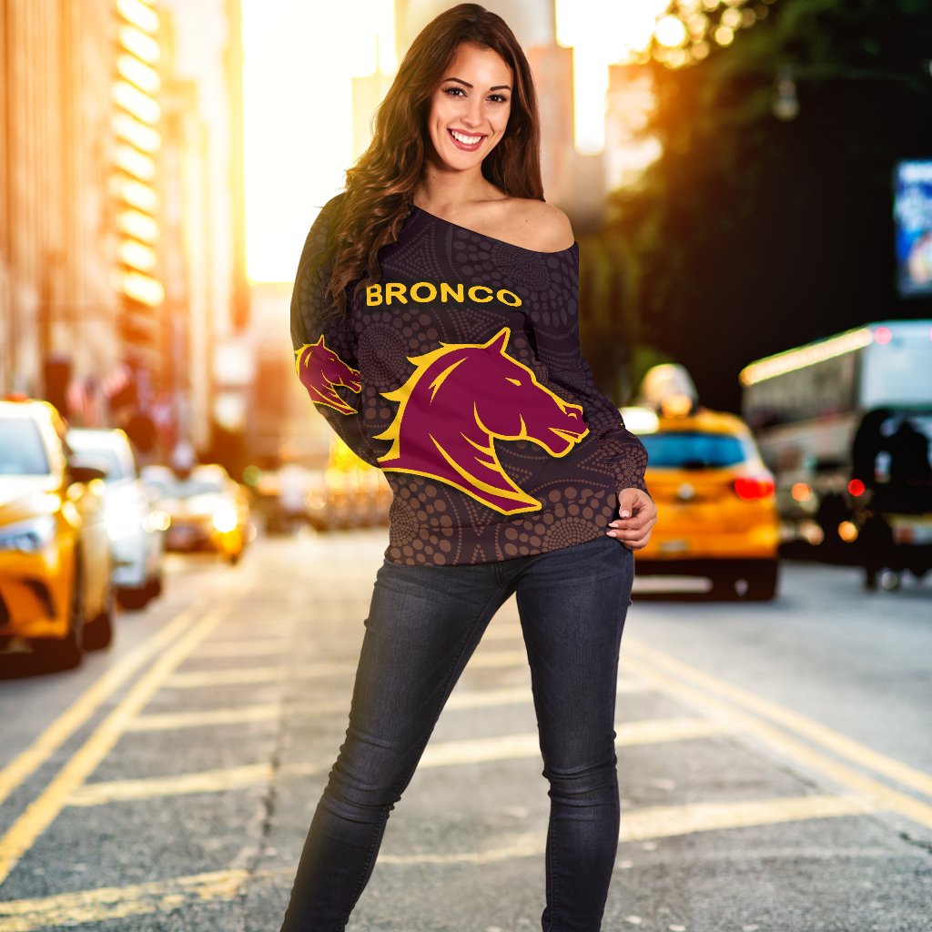 Brisbane Women Off Shoulder Sweater Broncos Simple Indigenous - Vibe Hoodie