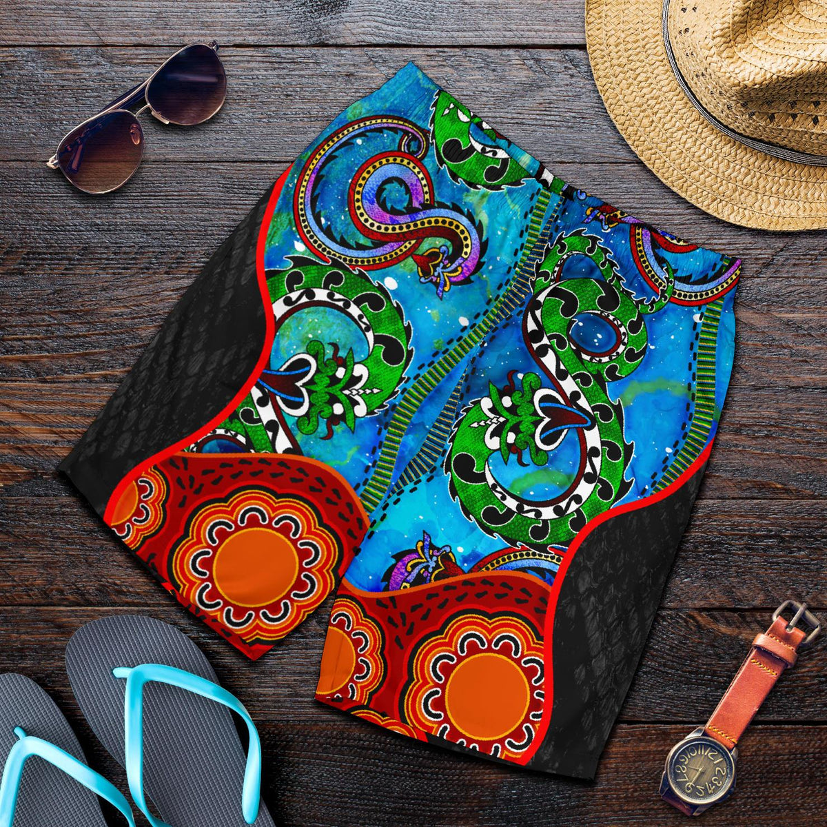 aboriginal-mens-shorts-aussie-indigenous-patterns-blue