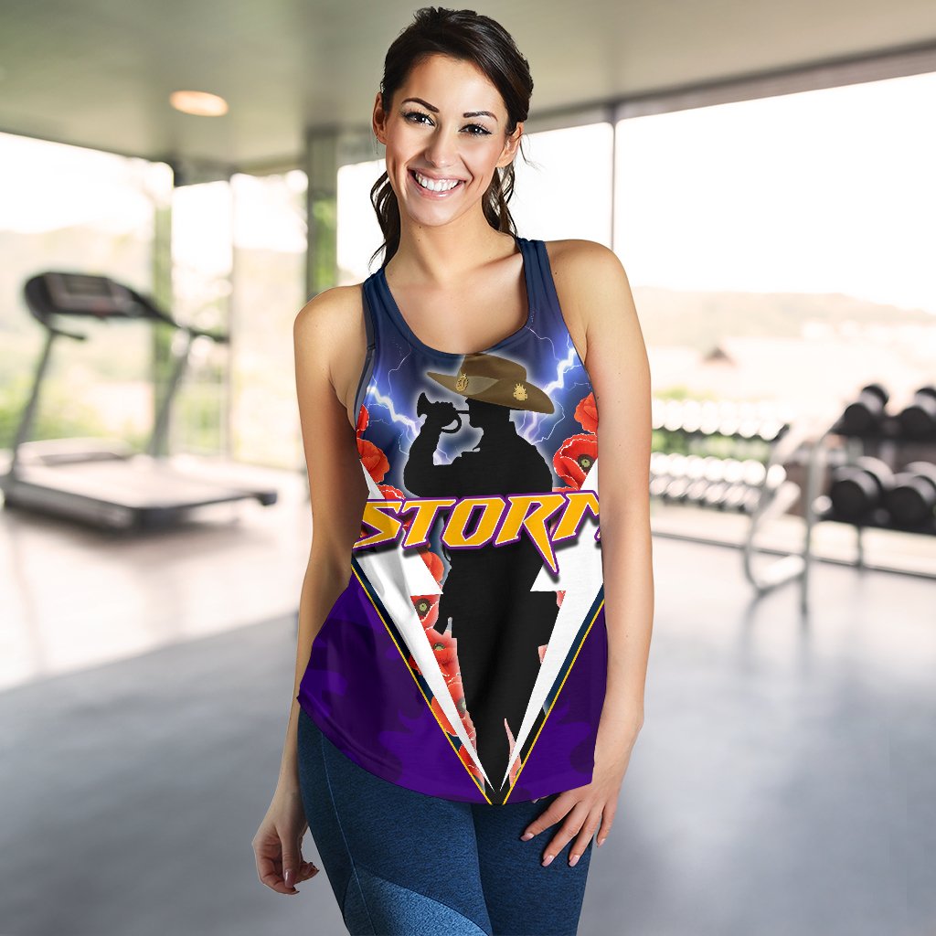 Melbourne Women's Racerback Tank Storm Anzacday - Vibe Hoodie