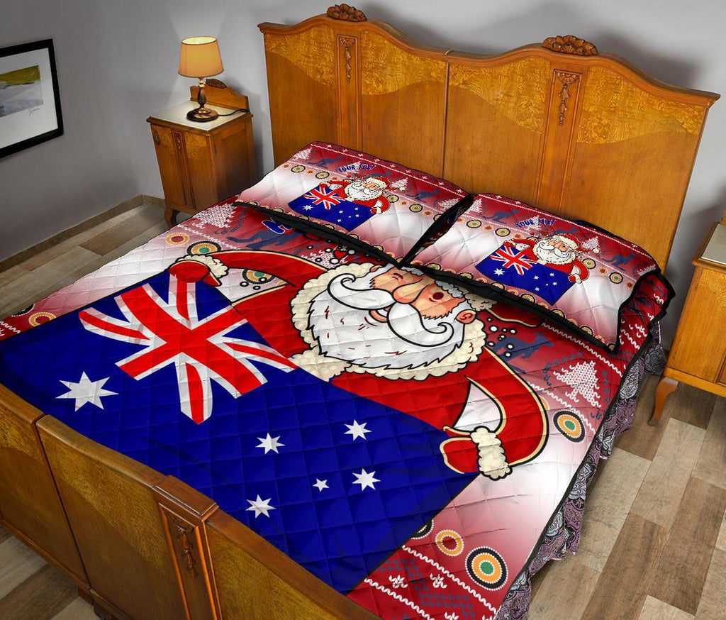 christmas-personalised-quilt-bed-set-australia-santa-claus-hold-the-flag-red