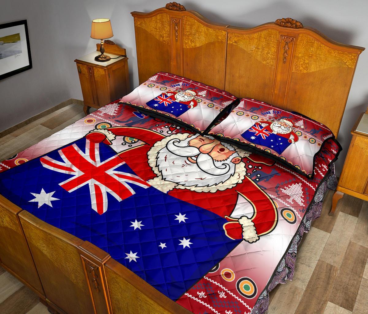 christmas-personalised-quilt-bed-set-australia-santa-claus-hold-the-flag-red