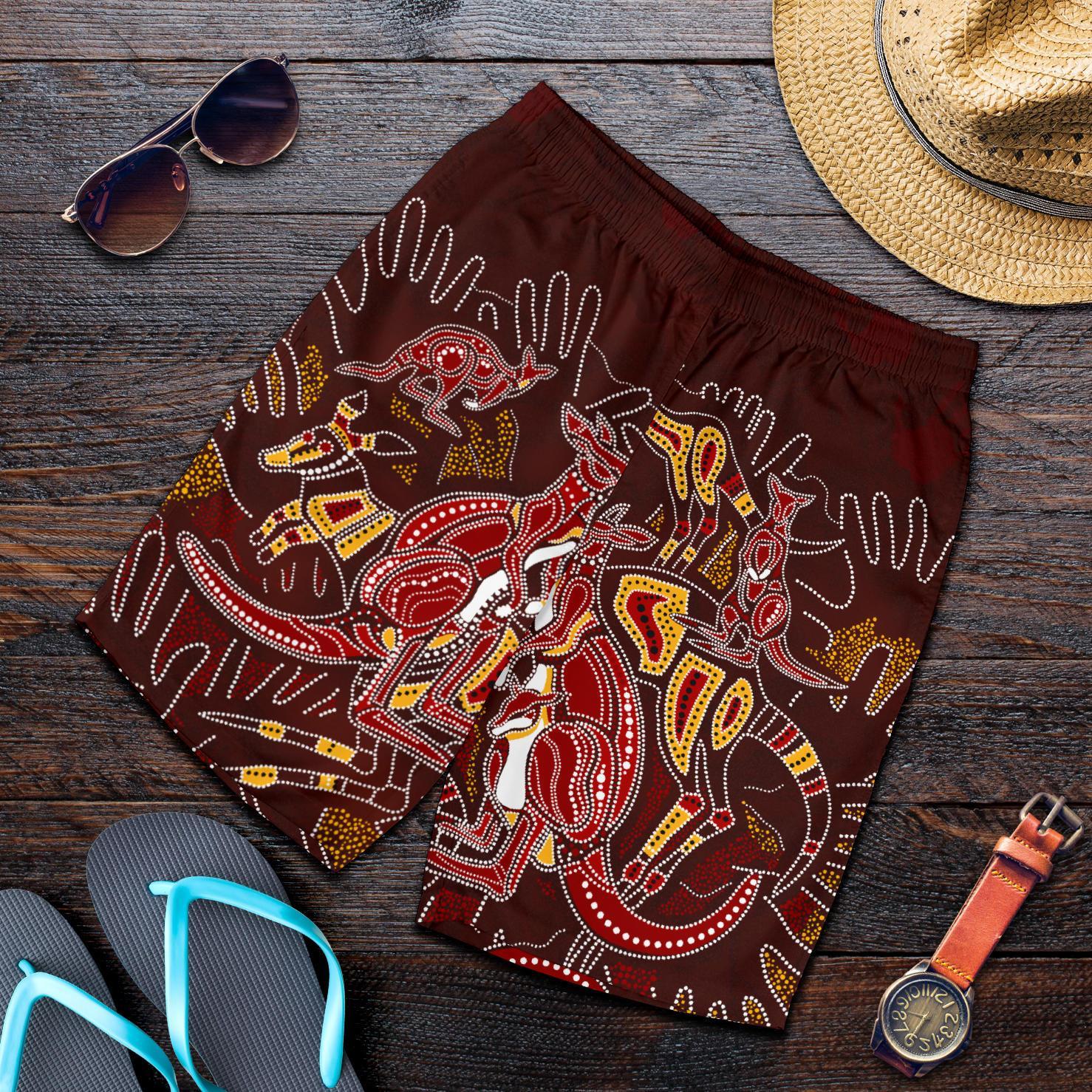aboriginal-mens-shorts-kangaroo-family-with-hand-art