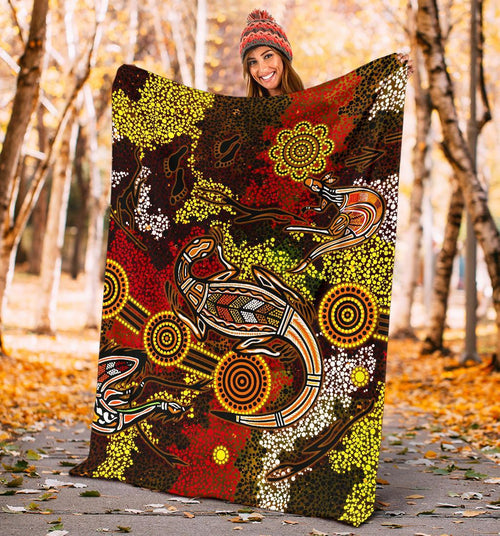aboriginal-premium-blanket-kangaroo-and-lizard-dot-painting-art