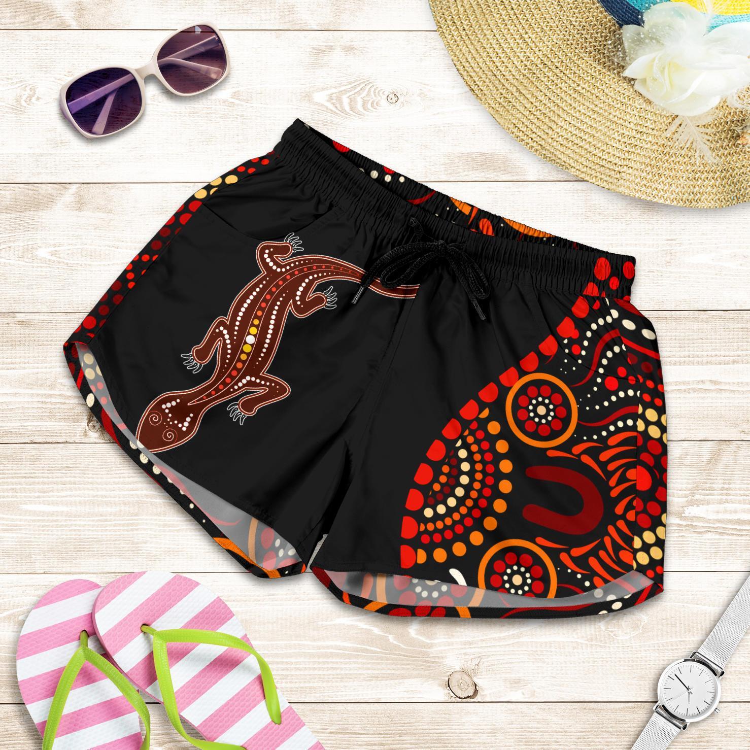 Aboriginal Women's Shorts - Aboriginal Lizard With Dot Painting Patterns - Vibe Hoodie