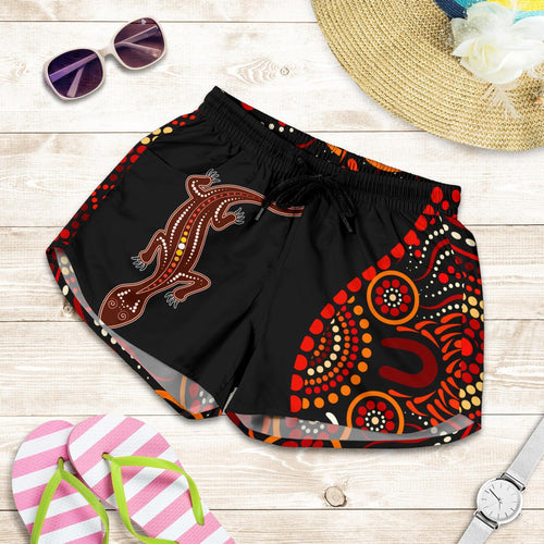 Aboriginal Women's Shorts - Aboriginal Lizard With Dot Painting Patterns - Vibe Hoodie