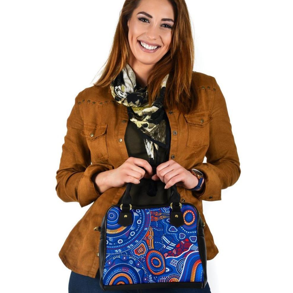 Aboriginal Shoulder Handbags - Indigenous Footprint Patterns Blue Color - Vibe Hoodie