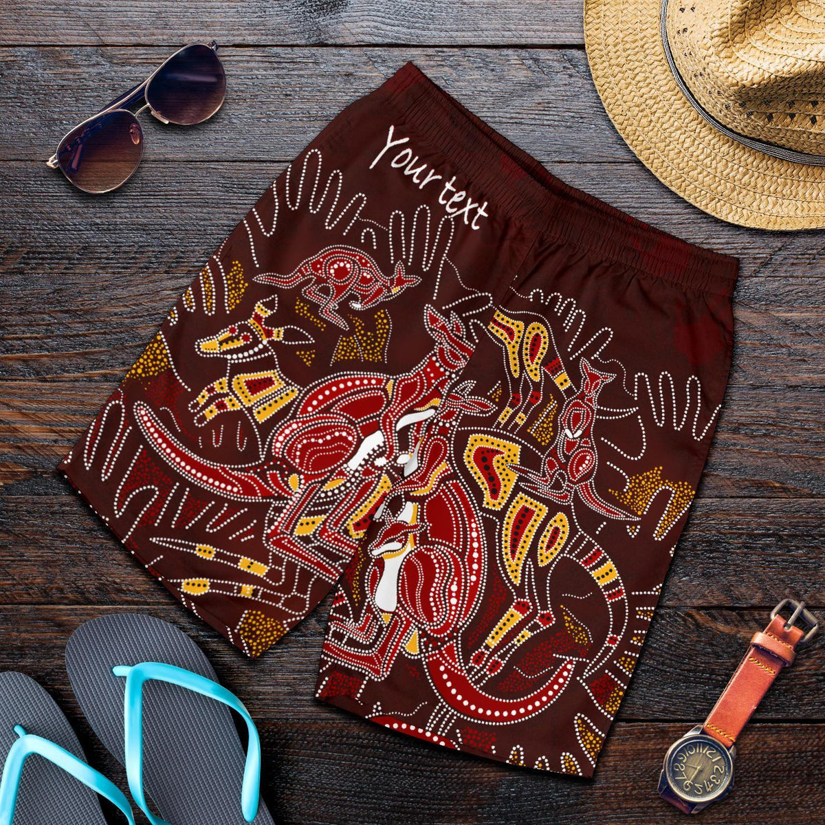 custom-aboriginal-mens-shorts-kangaroo-family-with-hand-art